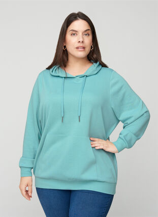 Sweatshirt with hood and pockets, Cameo Blue, Model image number 0