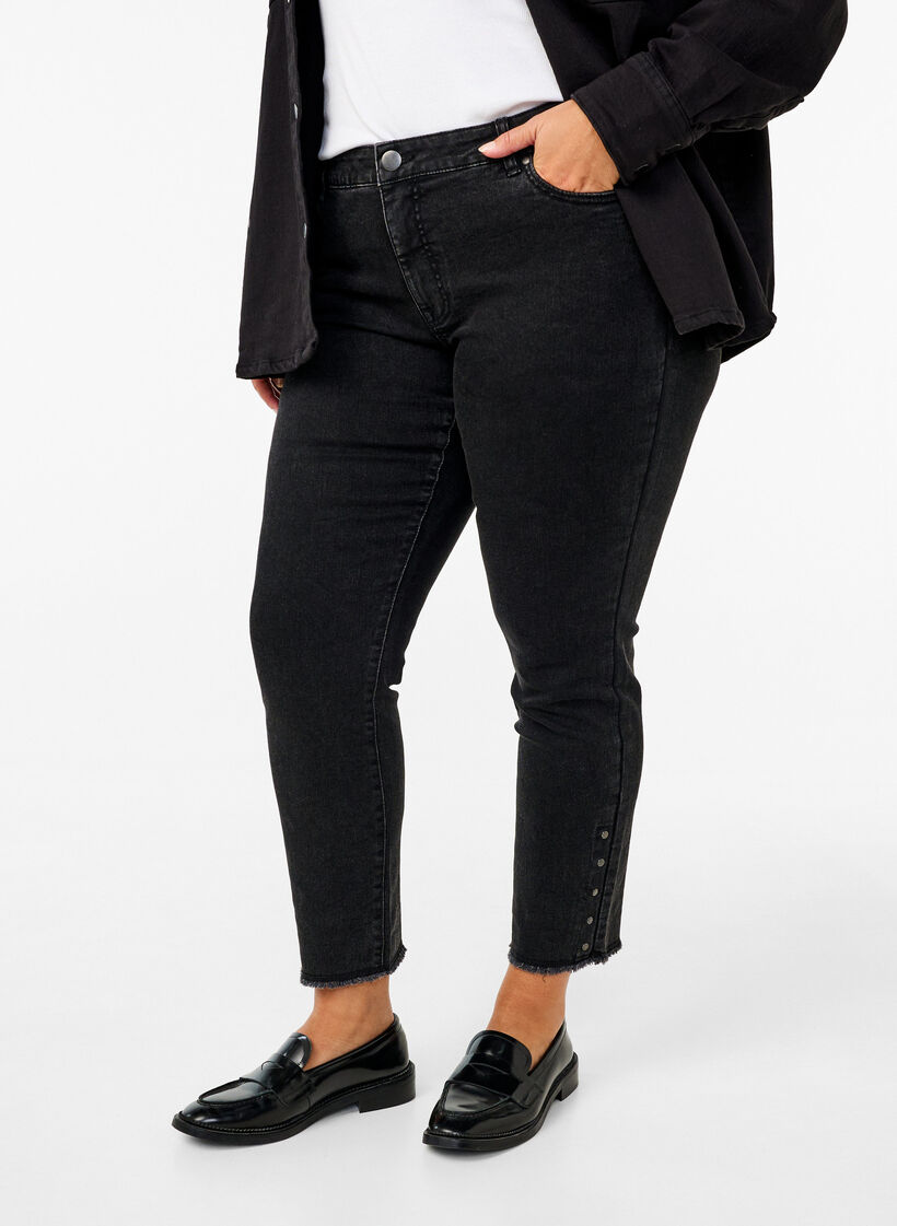 Cropped Emily jeans with frayed hem, Dark Grey Denim, Model image number 2