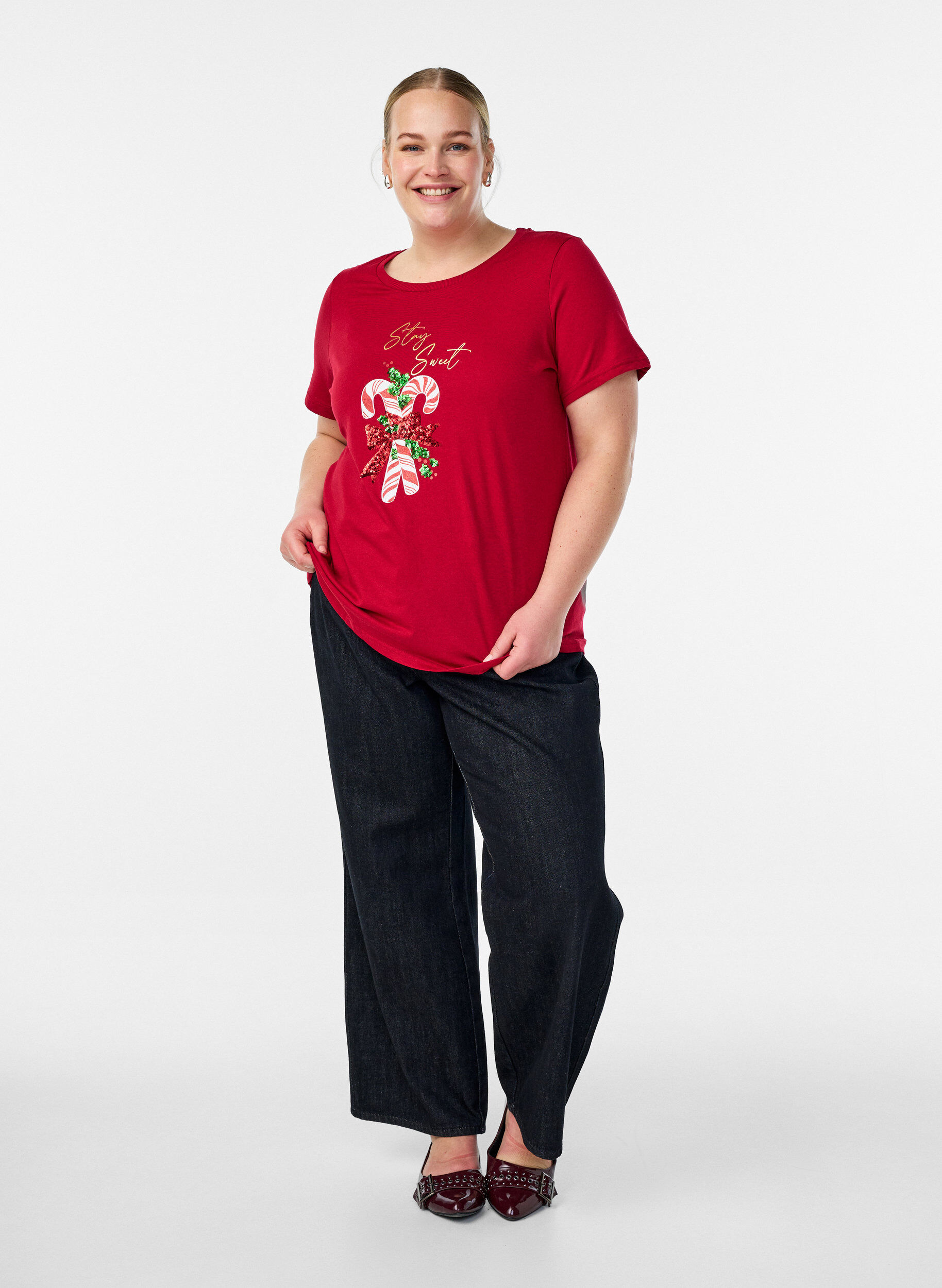 Zizzifashion Christmas t-shirt in organic cotton, Red, Model image number 1