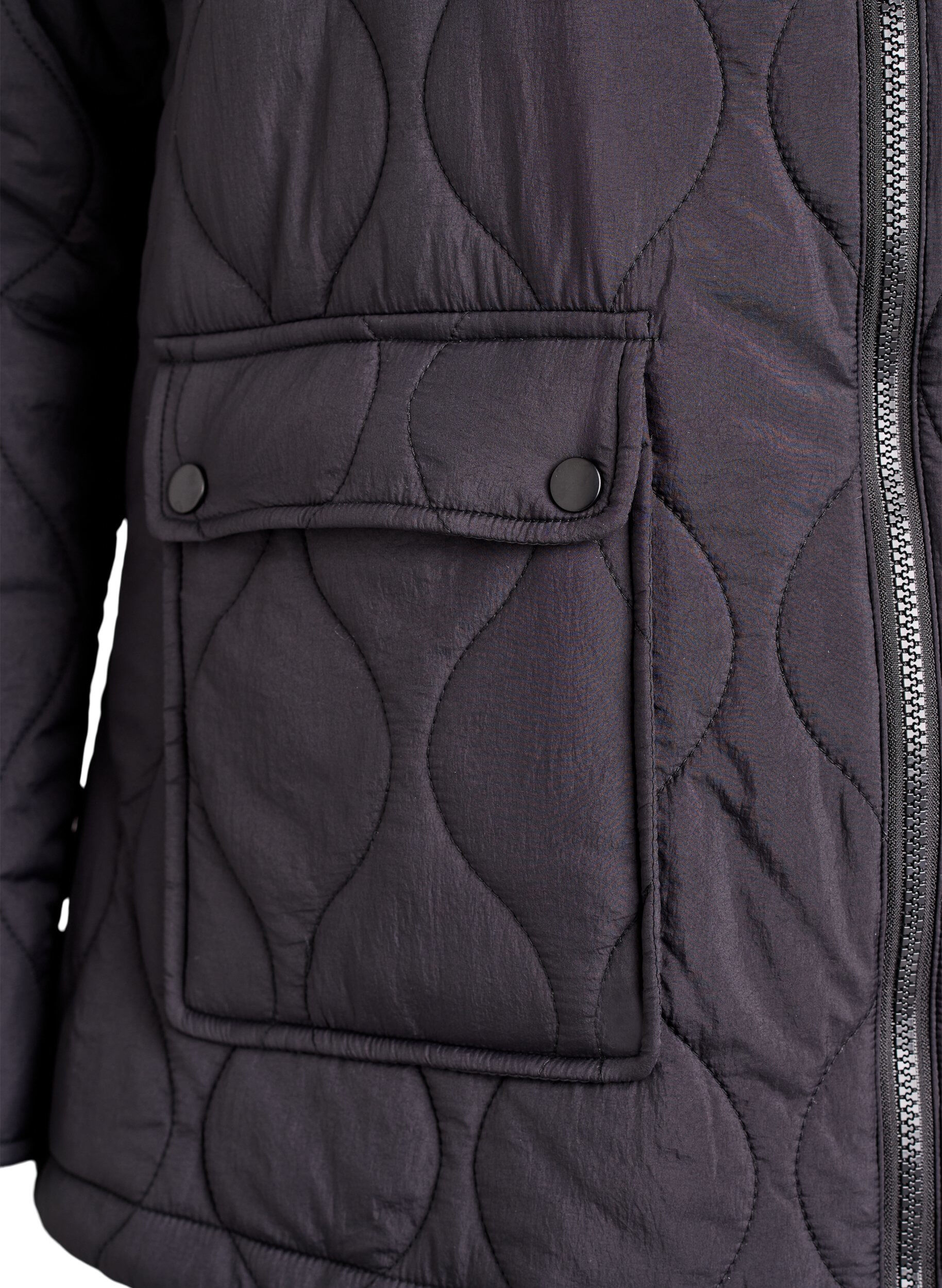 Zizzifashion Quilted jacket with hood and pockets, Black, Packshot image number 3