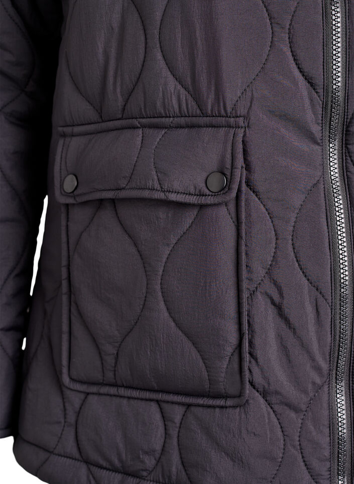 Quilted jacket with hood and pockets, Black, Packshot image number 3