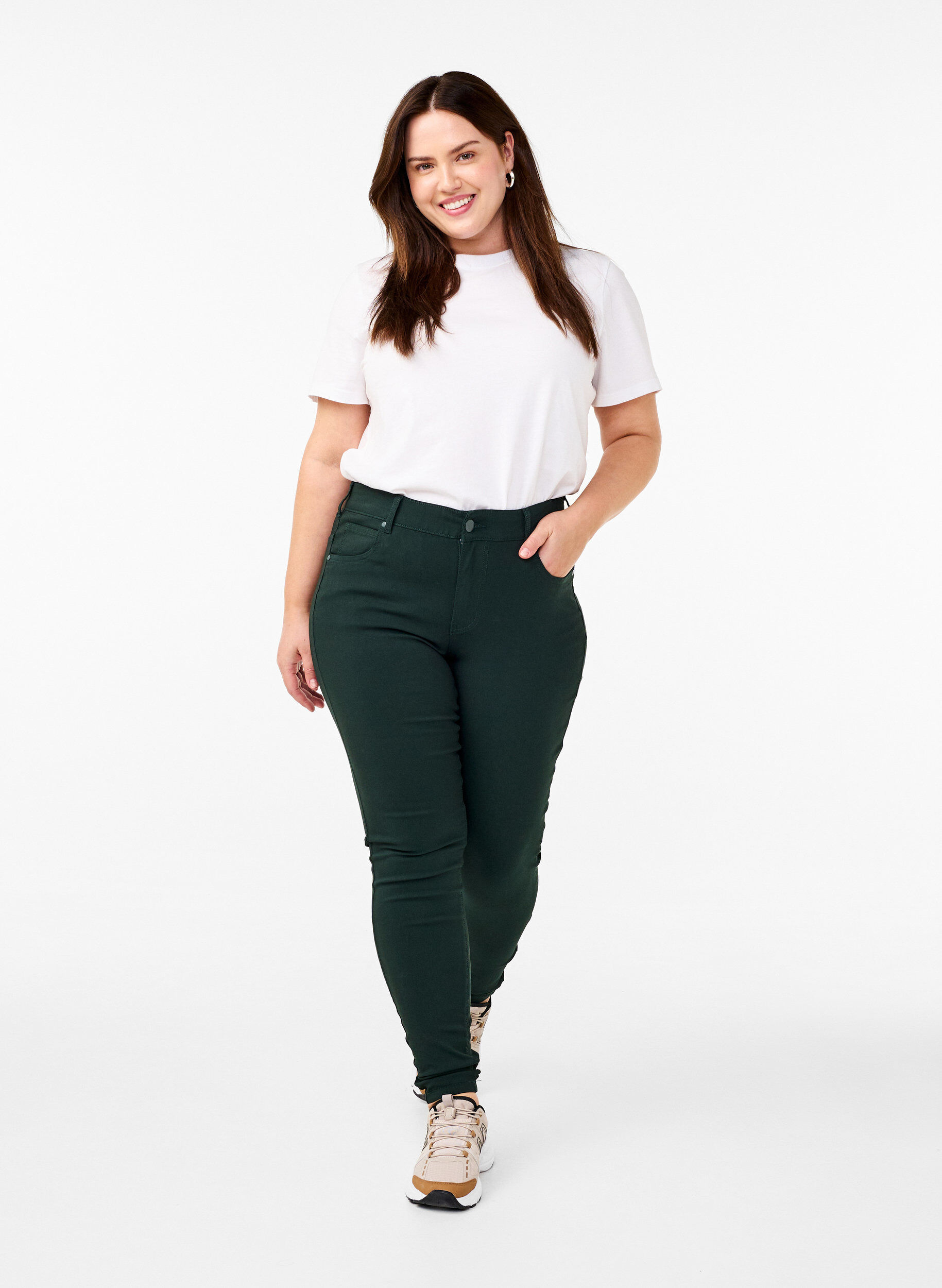 Zizzifashion Slim fit trousers with pockets, Green, Model image number 0