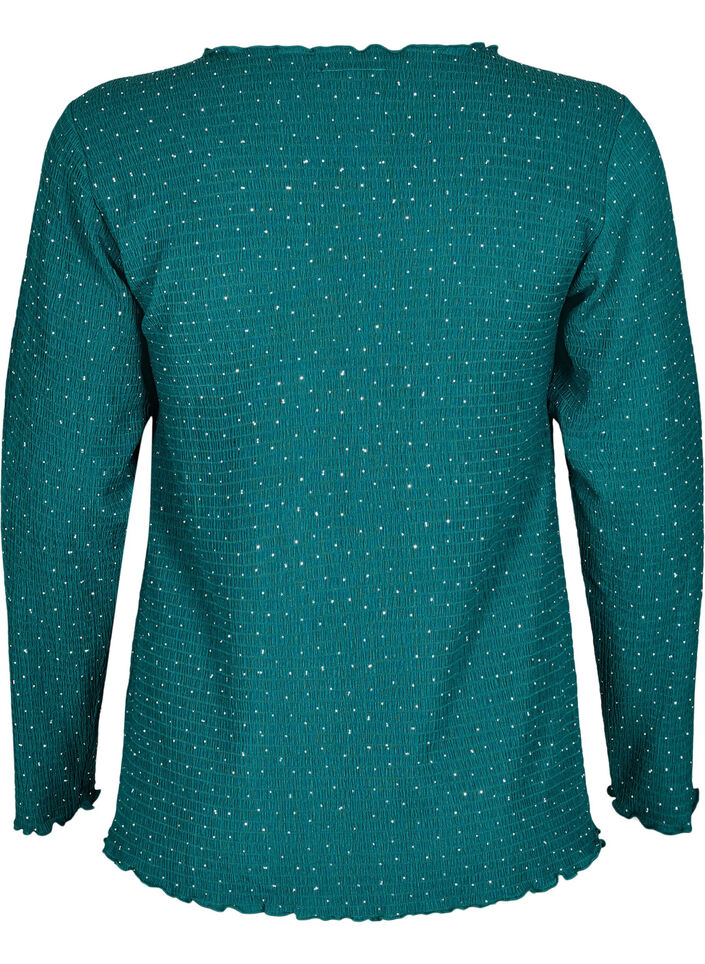 Long-sleeved blouse with rhinestones, Green, Packshot image number 1