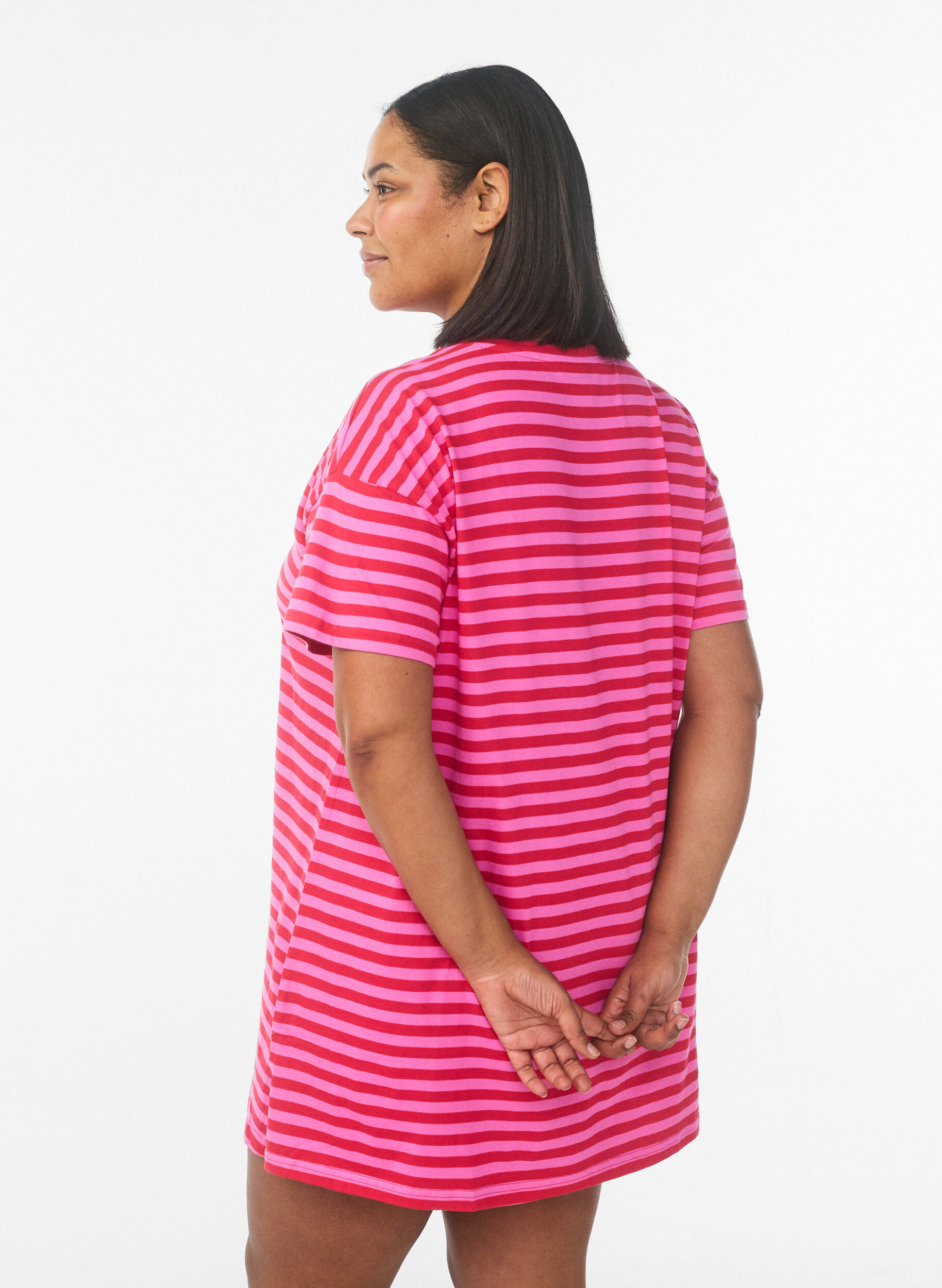 Zizzifashion Long striped night T-shirt, Pink, Model image number 2