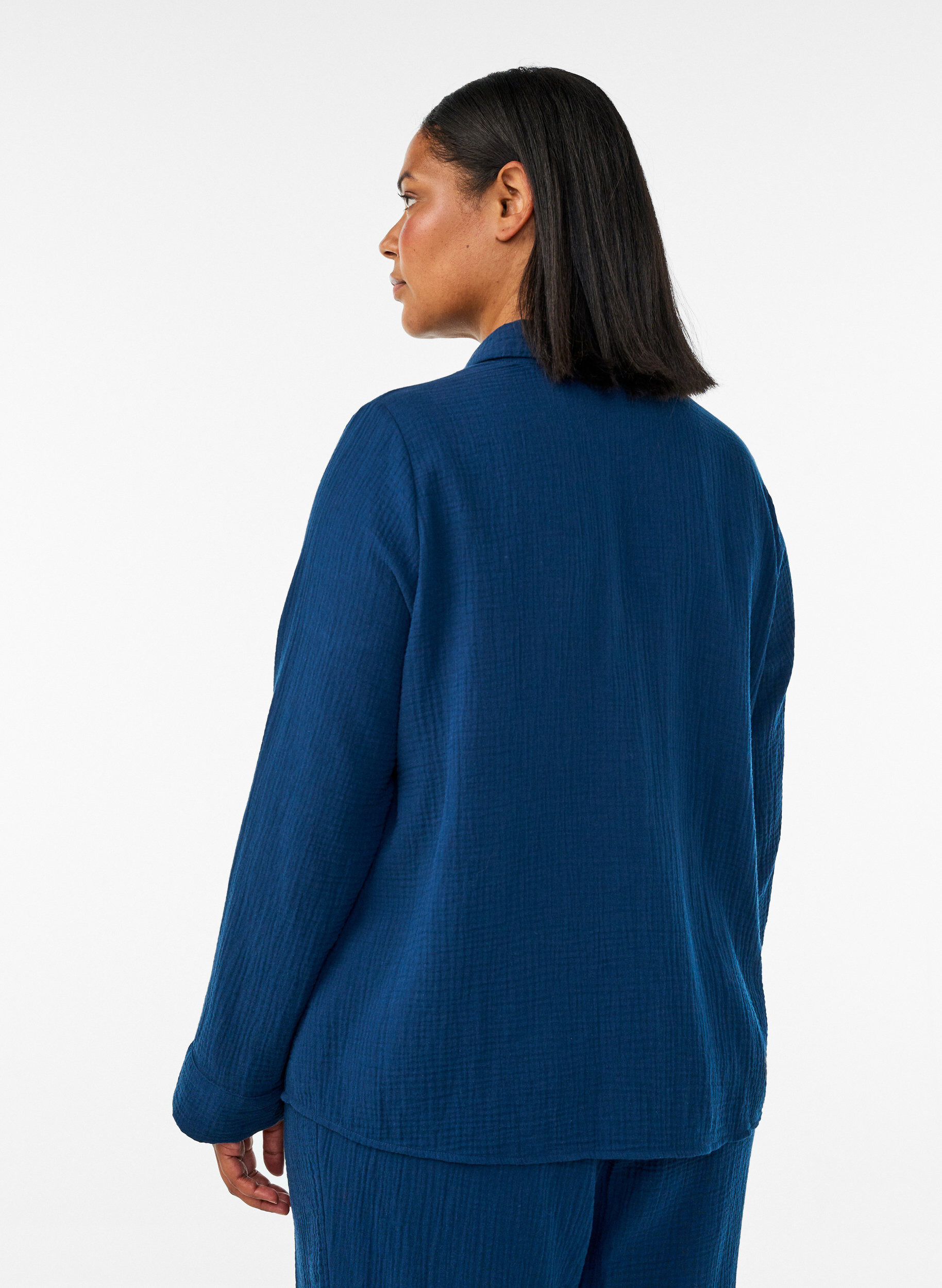 ZizzifashionCotton muslin nightshirt with long sleeves, Blue, Model image number 2
