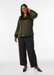 Blouse with shirt collar and V-neck, Green, Model image number 1