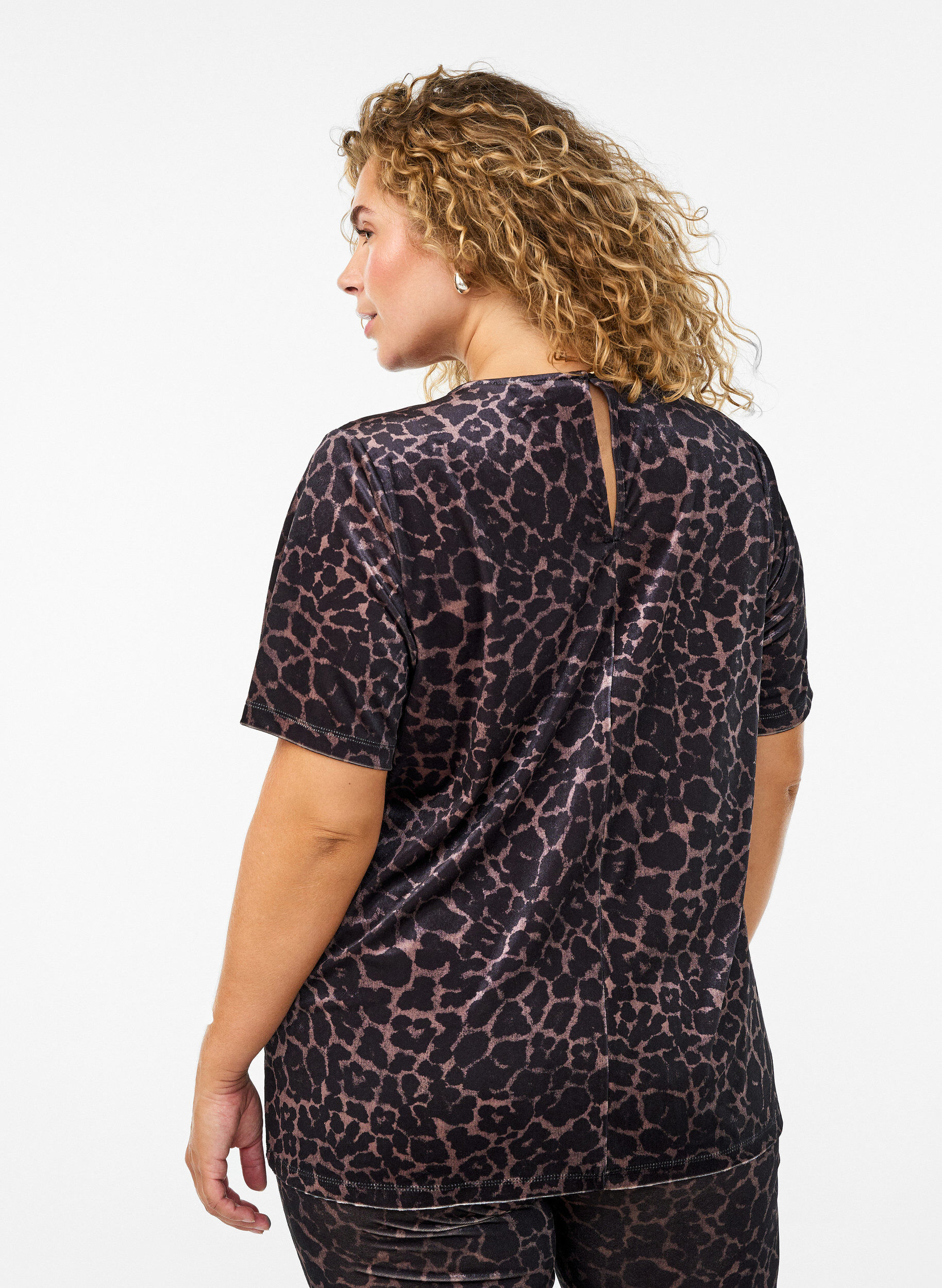 Zizzifashion Short-sleeved velour top, Brown, Model image number 2