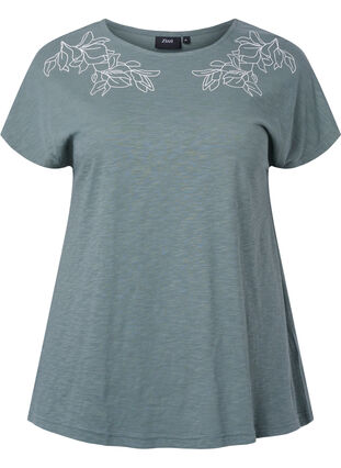Cotton t-shirt with leaf print, Balsam Green Leaf, Packshot image number 0