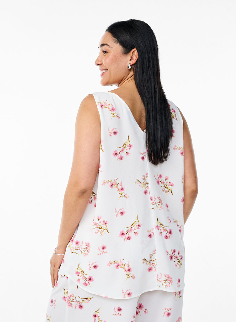 Printed top with v-neck, White, Model image number 2