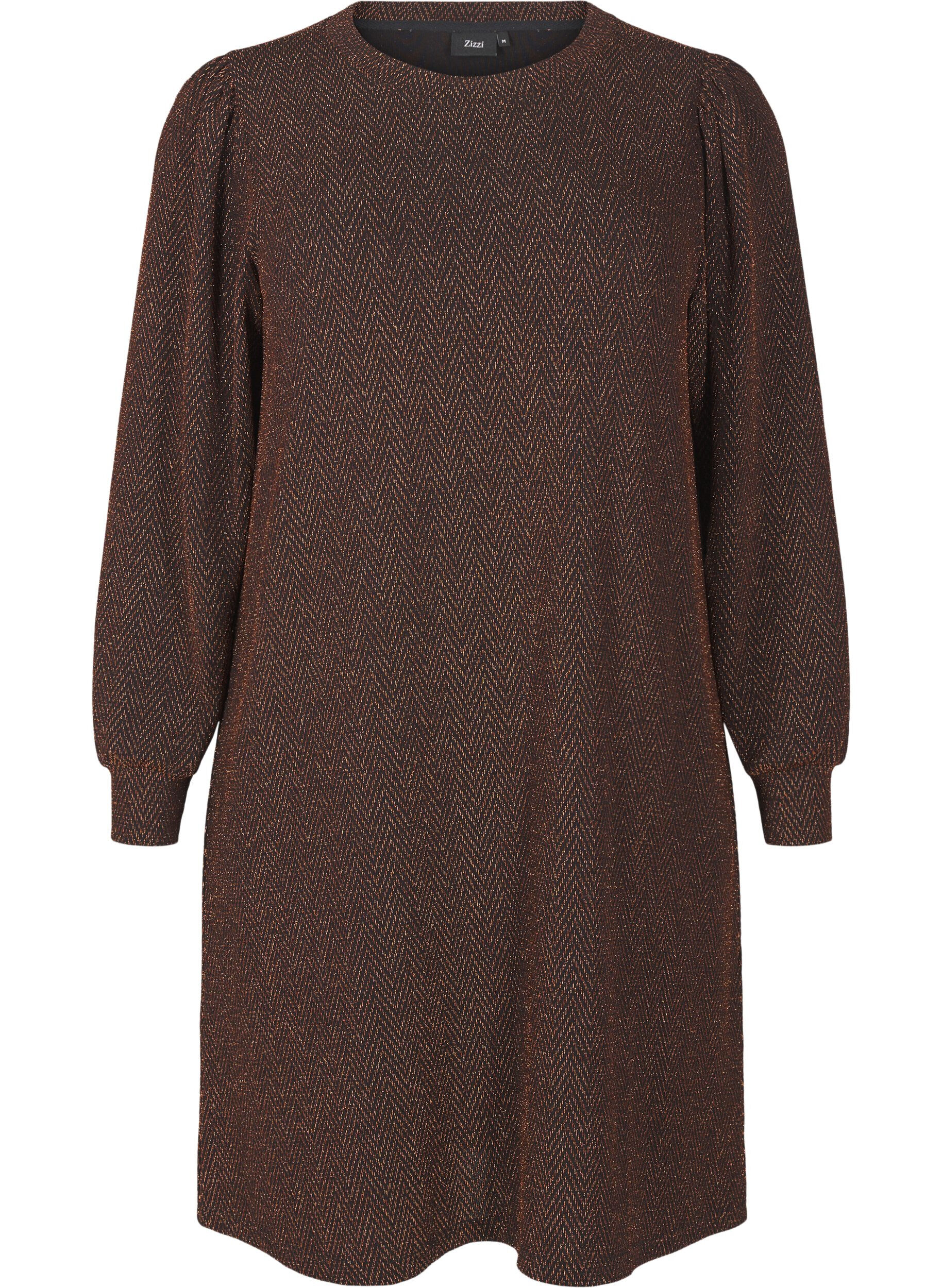 Zizzifashion Dress with zigzag pattern and glitter, Copper ZigZagShimmer, Packshot image number 0