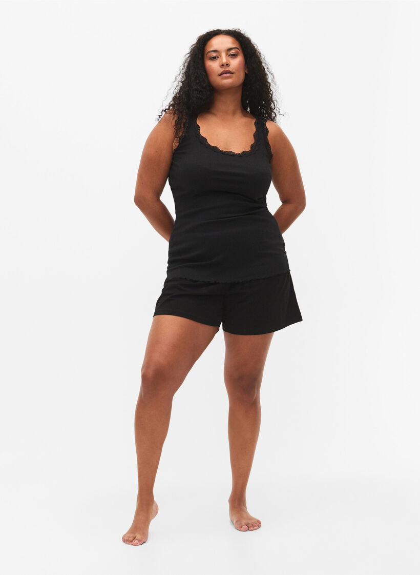 Top with lace trim, Black, Model image number 1