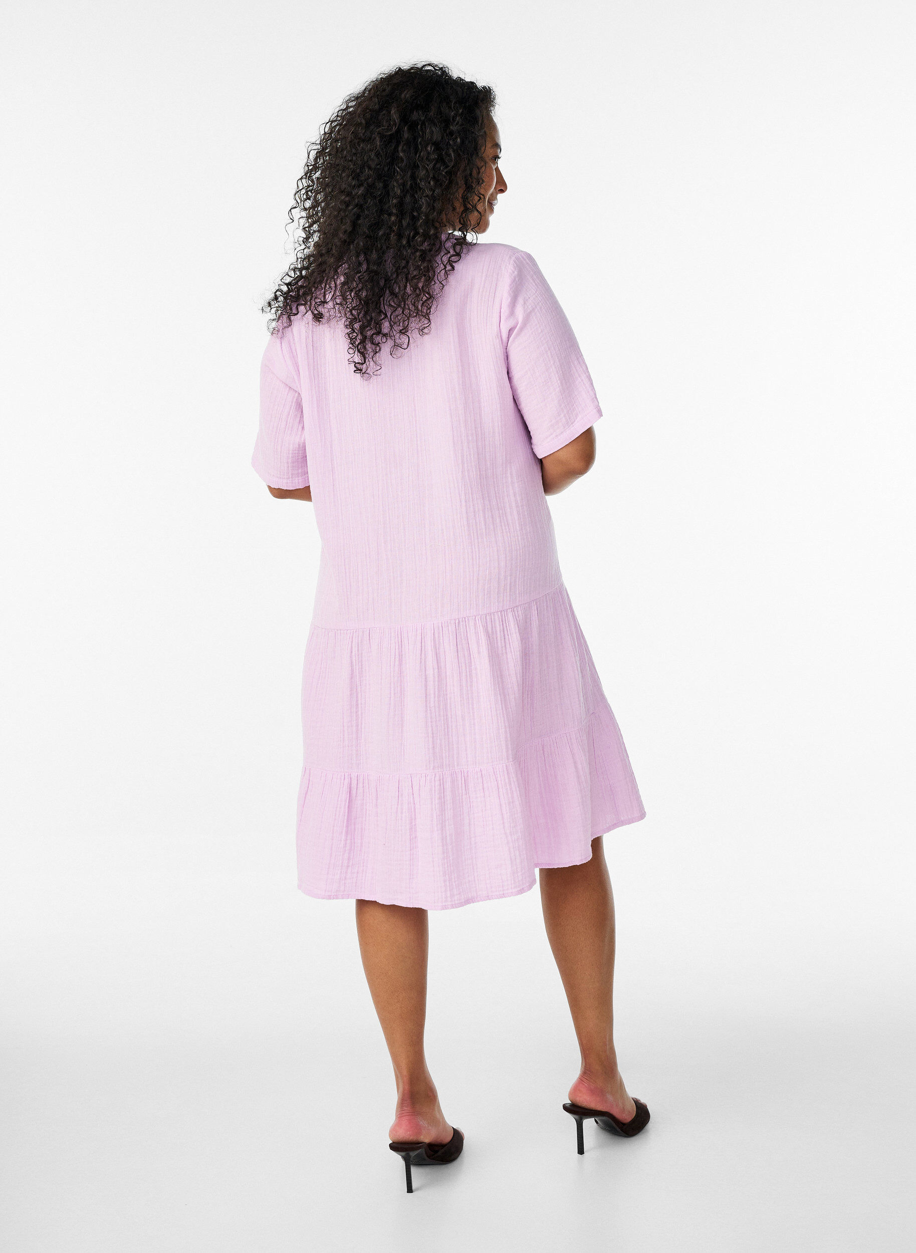 Zizzifashion Short A-line dress in cotton muslin, Purple, Model image number 2