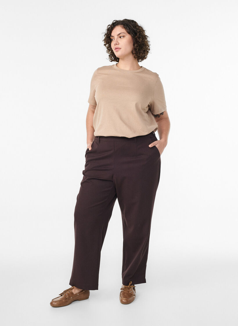 Basic cotton T-shirt with round neck, Beige, Model image number 1