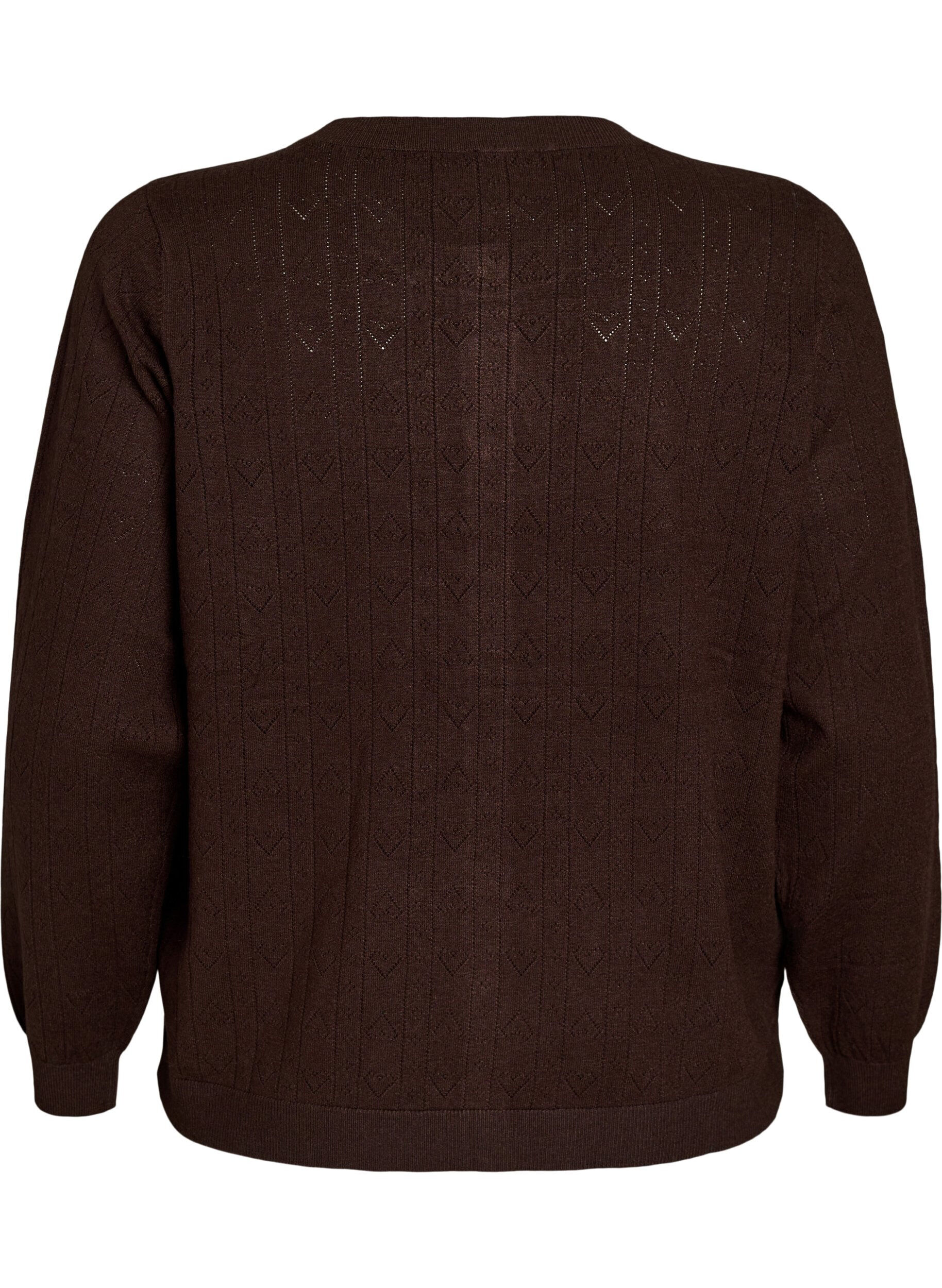 ZizzifashionKnitted cardigan with heart eyelet embroidery, Brown, Packshot image number 1