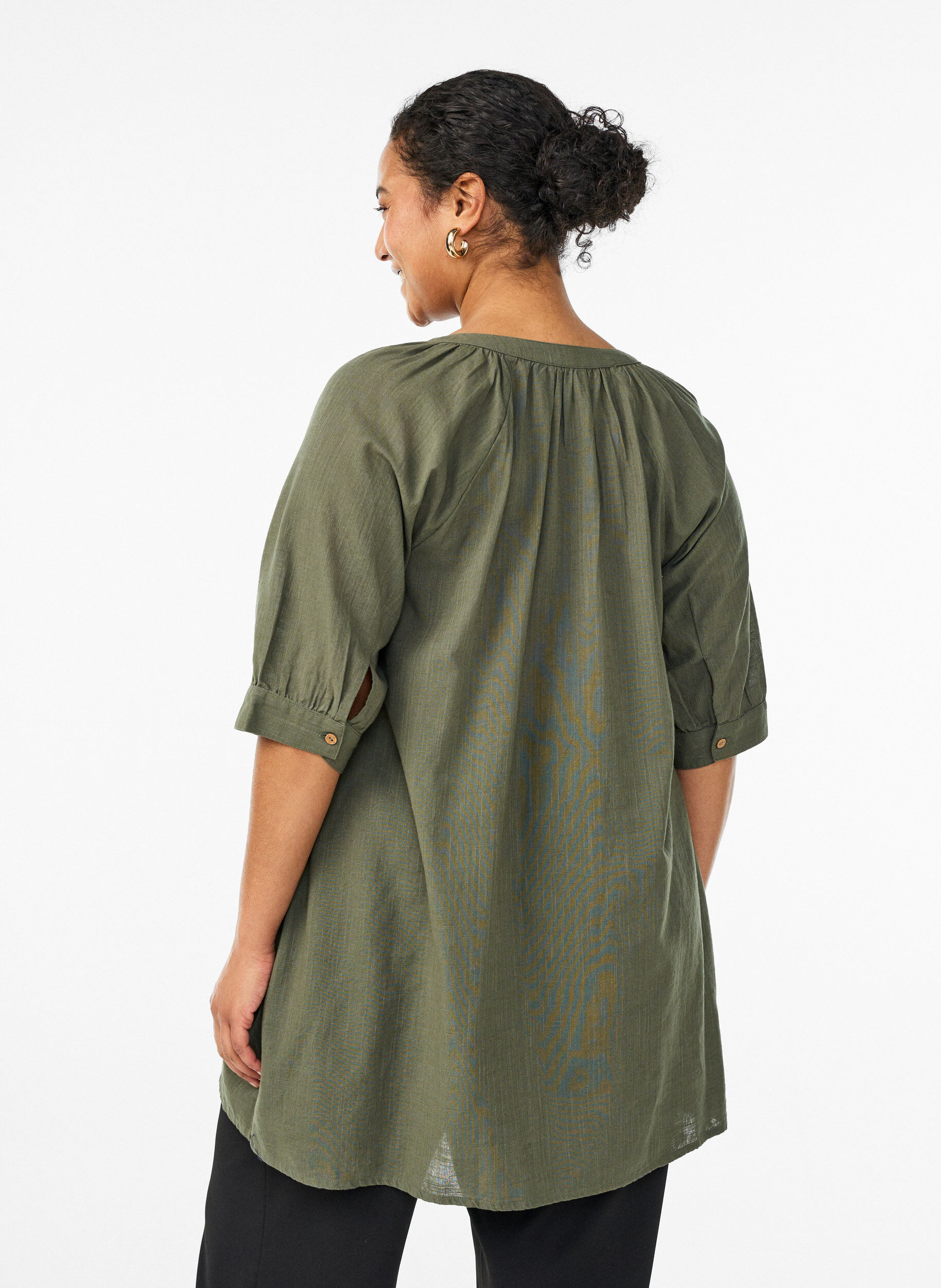 Zizzifashion Cotton tunic with a V-neck, Green, Model image number 2