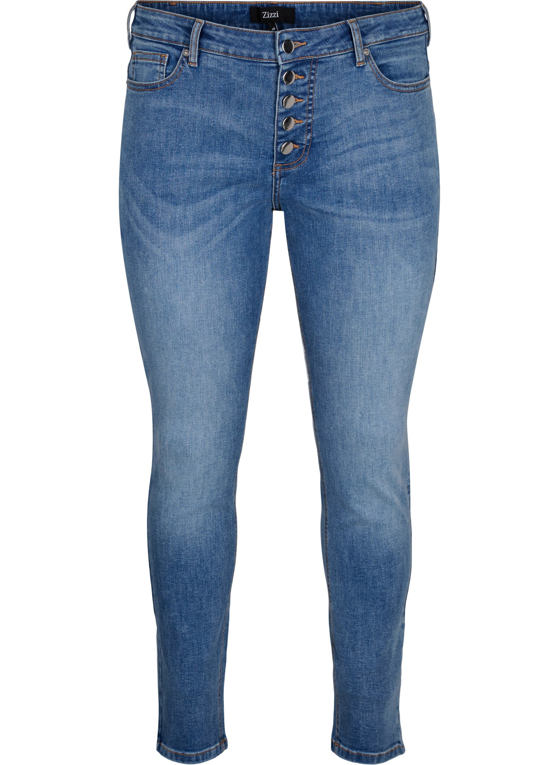 Zizzifashion Sanna jeans with super slim fit and button closure, Blue denim, Packshot image number 0