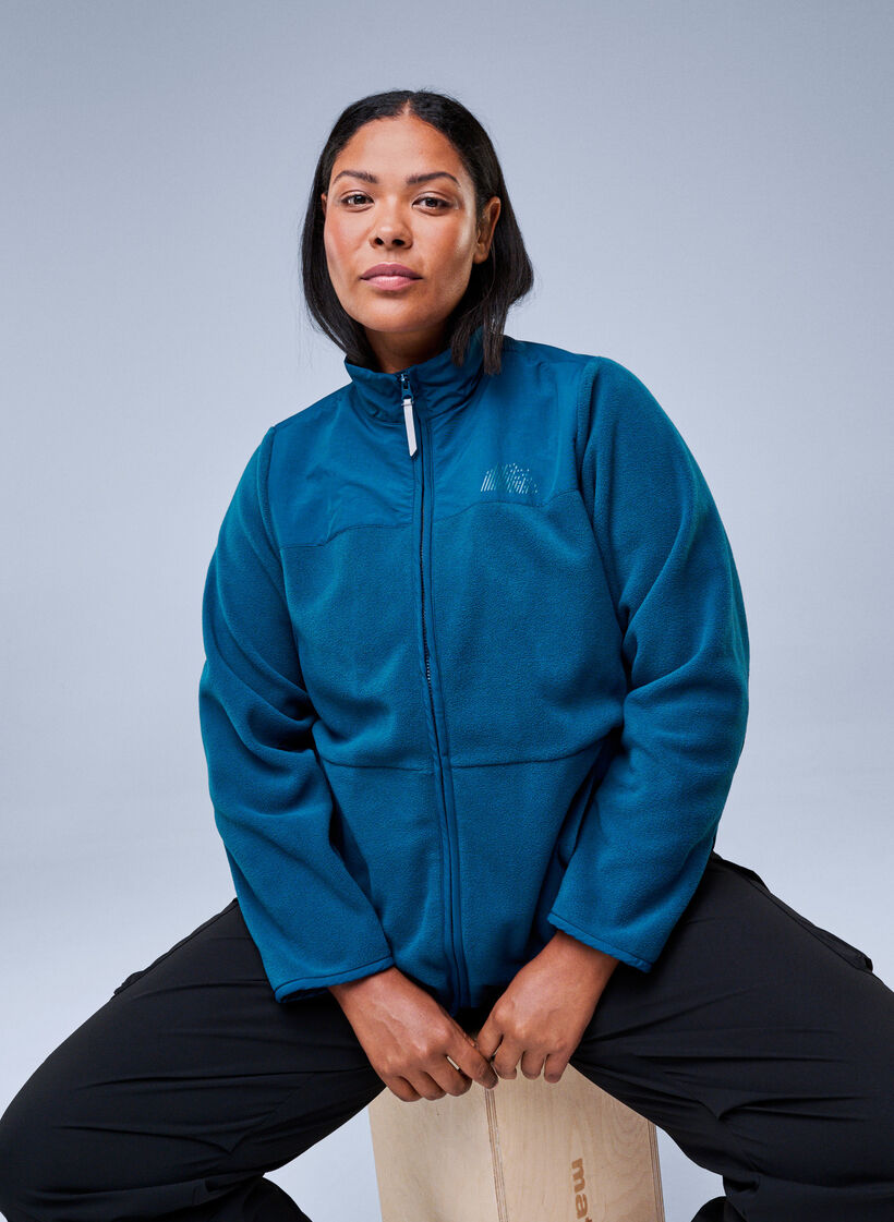 Fleece jacket with high collar and pockets, Blue, Image image number 0