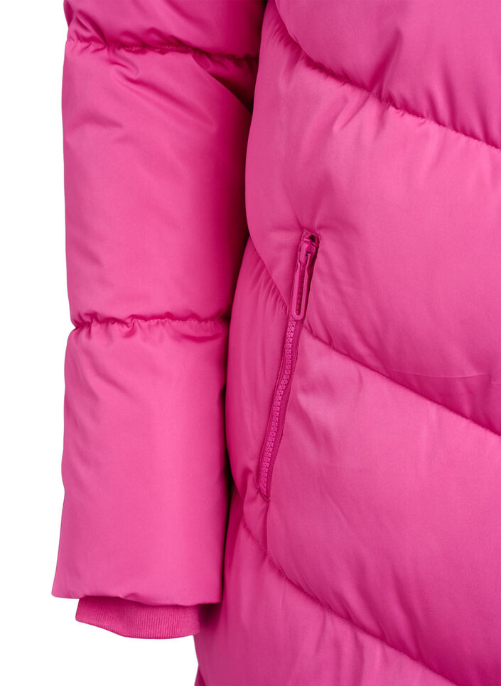 Long puffer coat with hood and pockets, Rose, Packshot image number 3