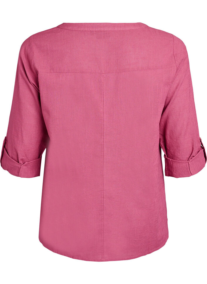 Cotton shirt blouse with a v-neck, Red, Packshot image number 1