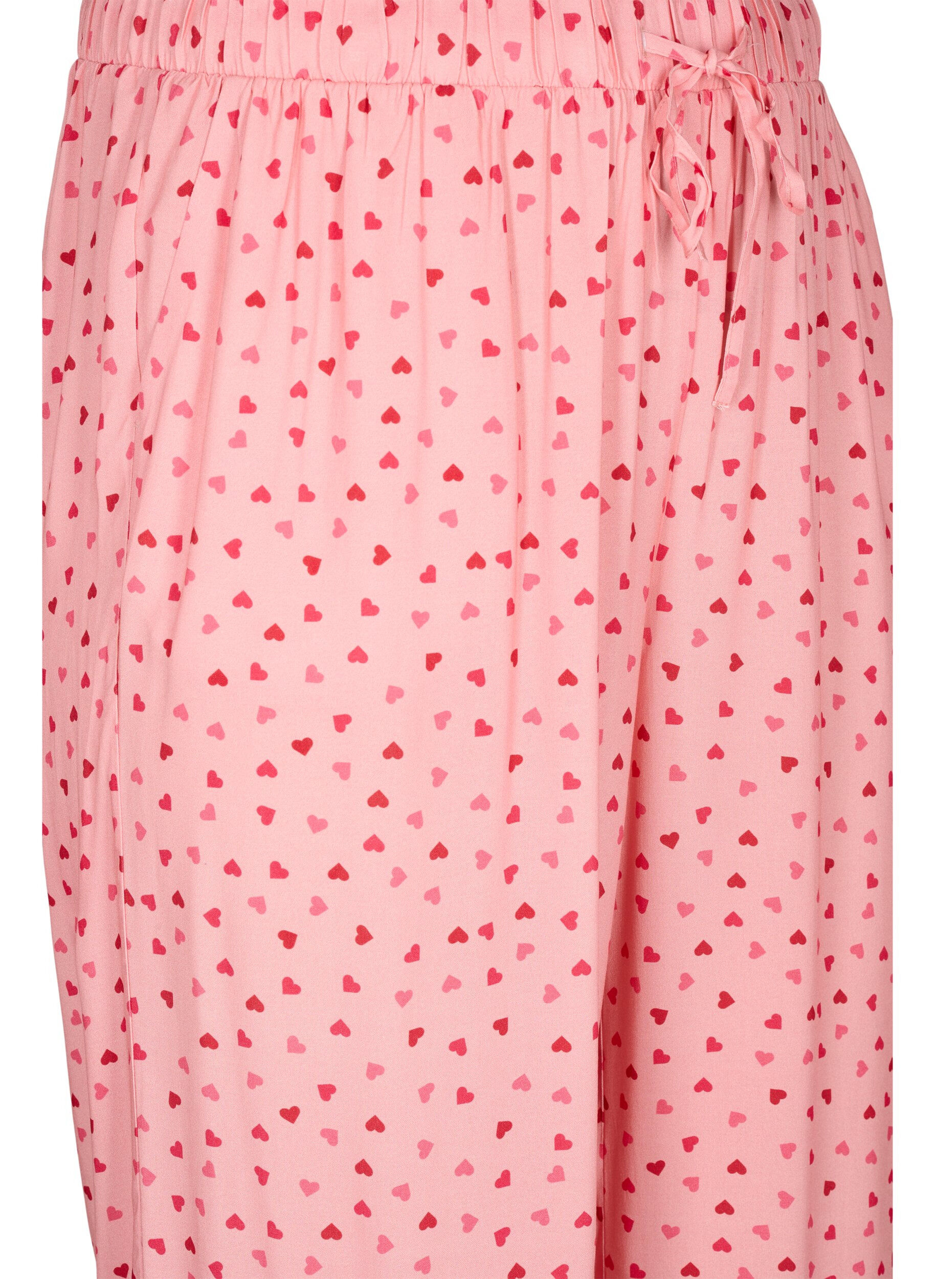 Zizzifashion Loose viscose pyjama bottoms with print, Pink Icing W. hearts, Packshot image number 2