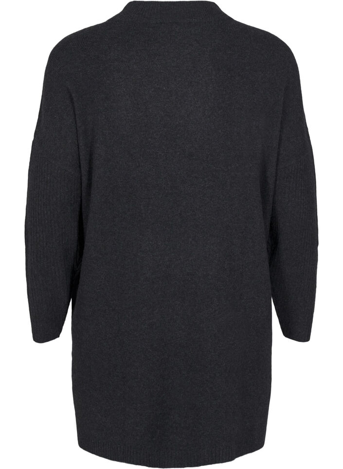 Long knitted blouse with long sleeves, Dark Grey Melange, Packshot image number 1