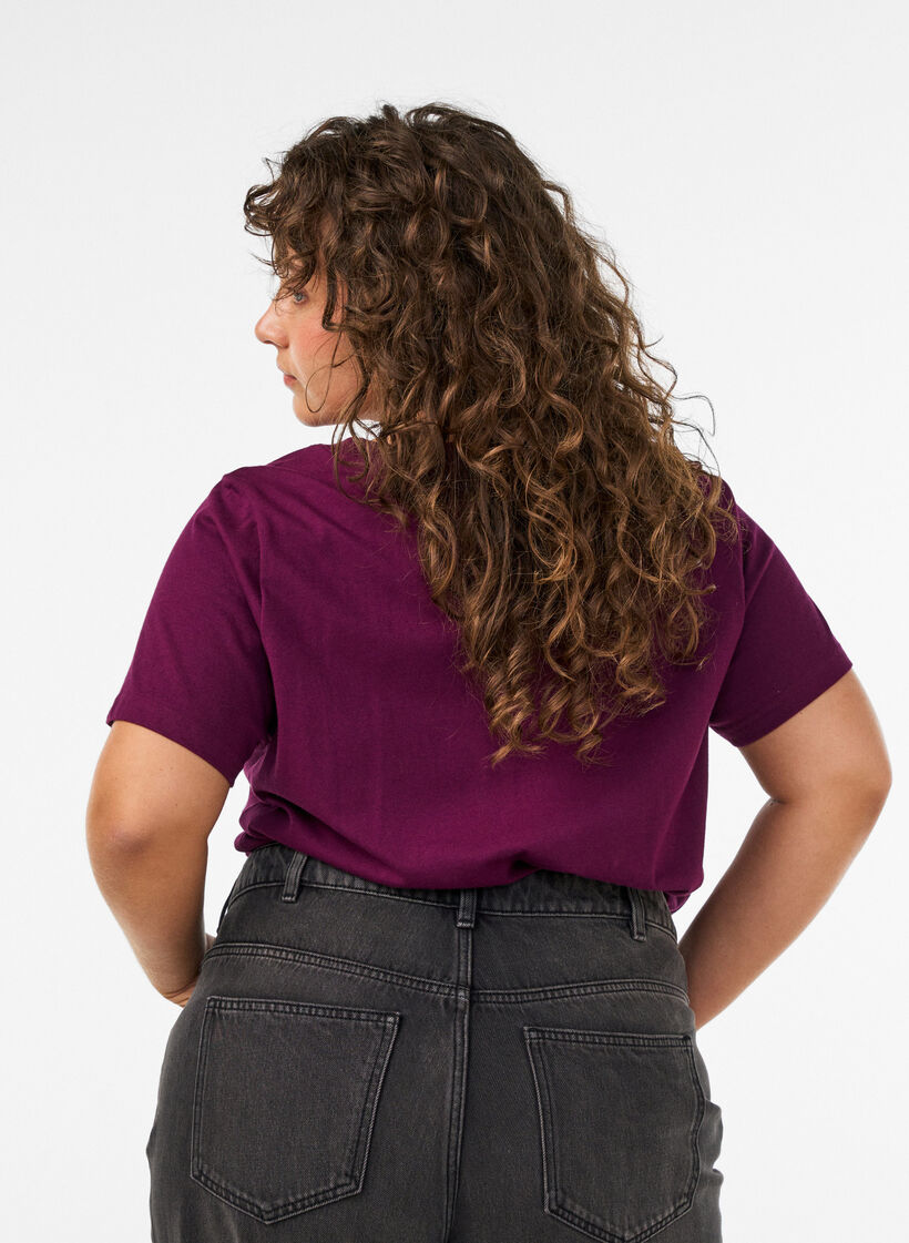 Organic cotton T-shirt with velour text, Purple, Model image number 2