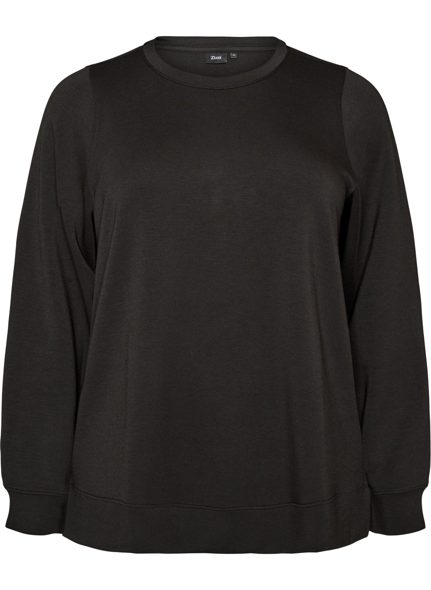 ZizzifashionLong-sleeved jersey blouse with a round neck, Black, Packshot image number 0