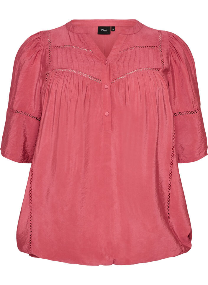 Viscose blouse with pintucks and balloon effect, Rose, Packshot image number 0