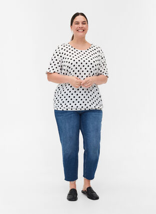 Viscose blouse with short sleeves and polka dots, White w. Black Dot, Model image number 2