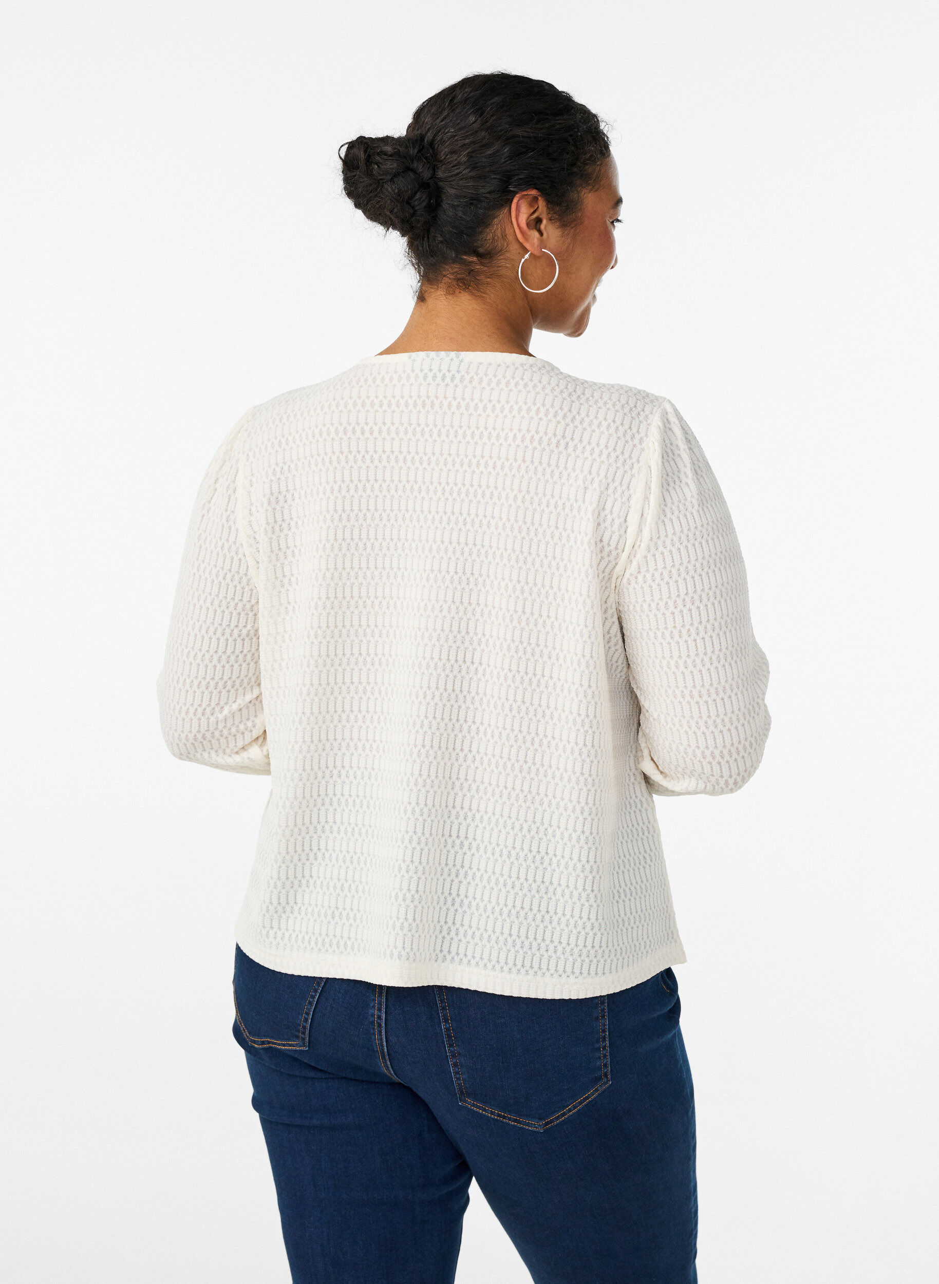 Zizzifashion Blouse with textured pattern and button fastening, Vanilla, Model image number 2