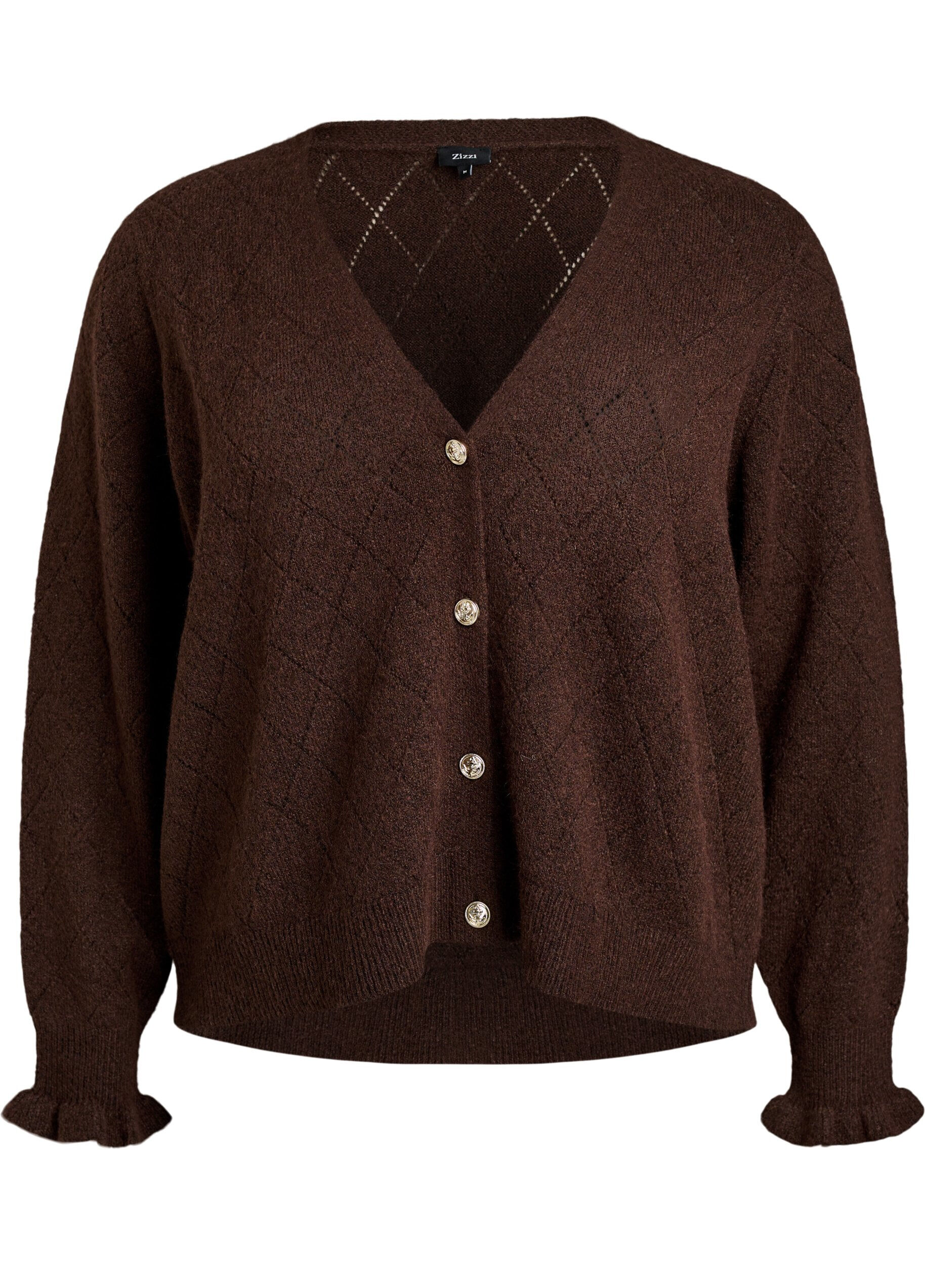 Cardigan with harlequin pattern and V-neck