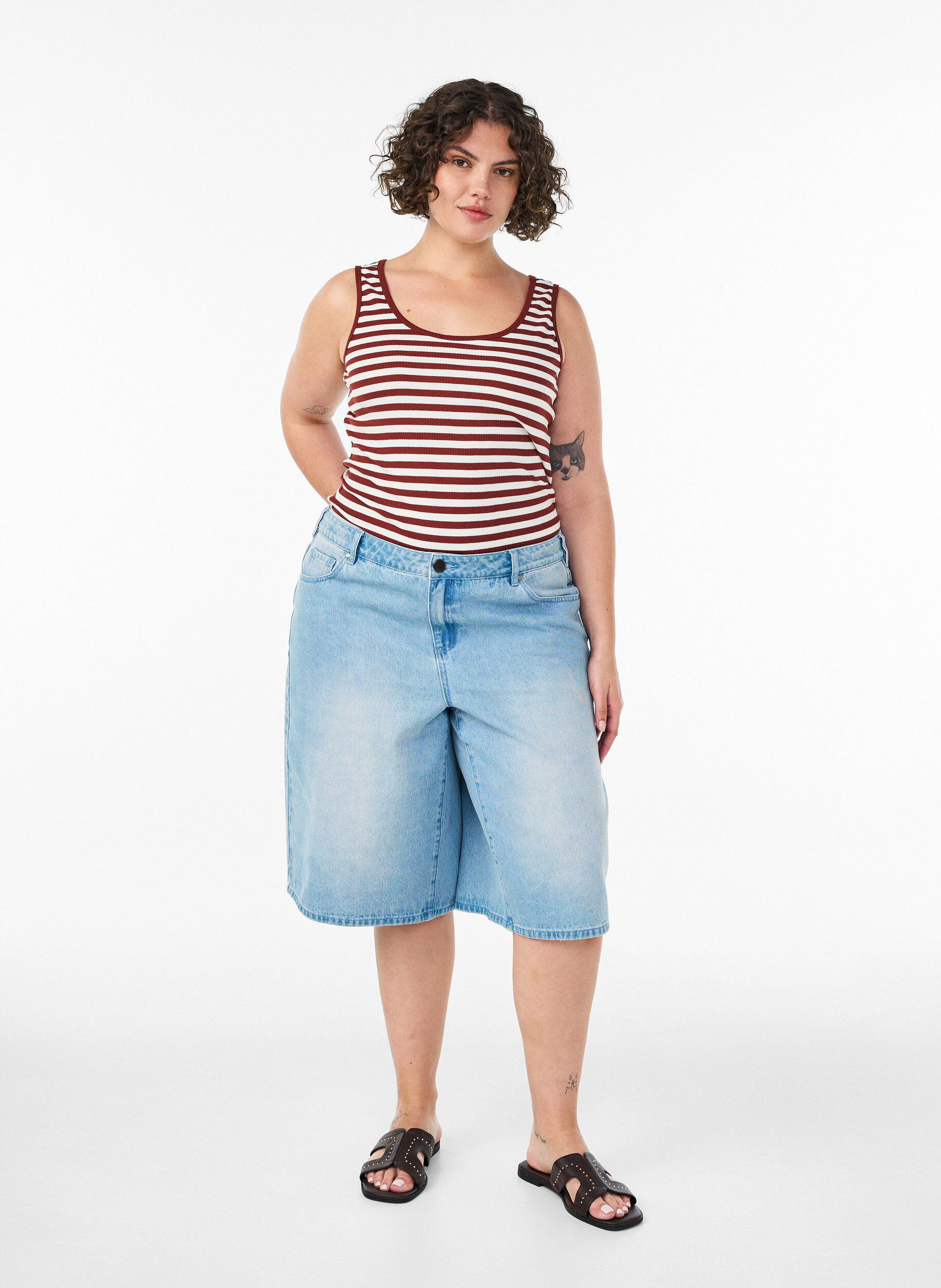 Zizzifashion Striped tank top with a rib structure, Red, Model image number 1