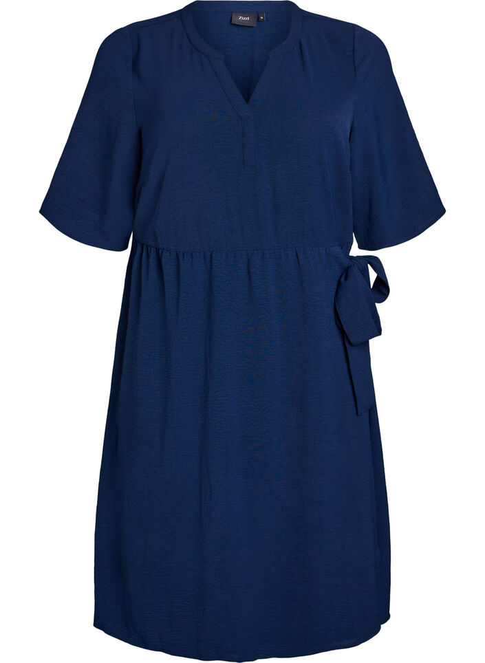Mid-length dress with tie detail, Blue, Packshot image number 0