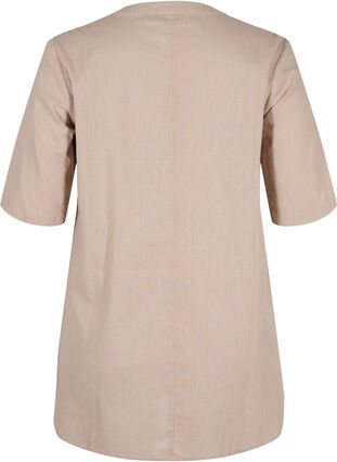 Short-sleeved tunic with buttons, Simply Taupe, Packshot image number 1