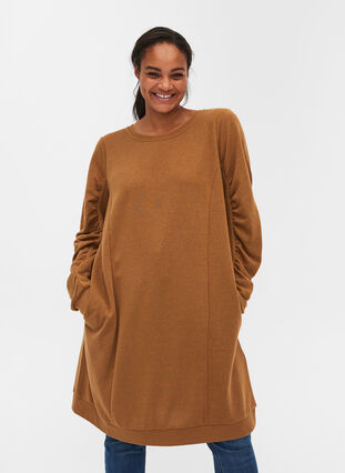 Sweatshirt dress with pockets and ruched sleeves, Rubber, Model image number 0