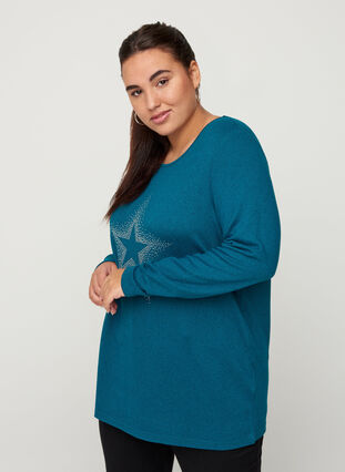 Long-sleeved blouse, B.Coral w. Stud Star, Model image number 0