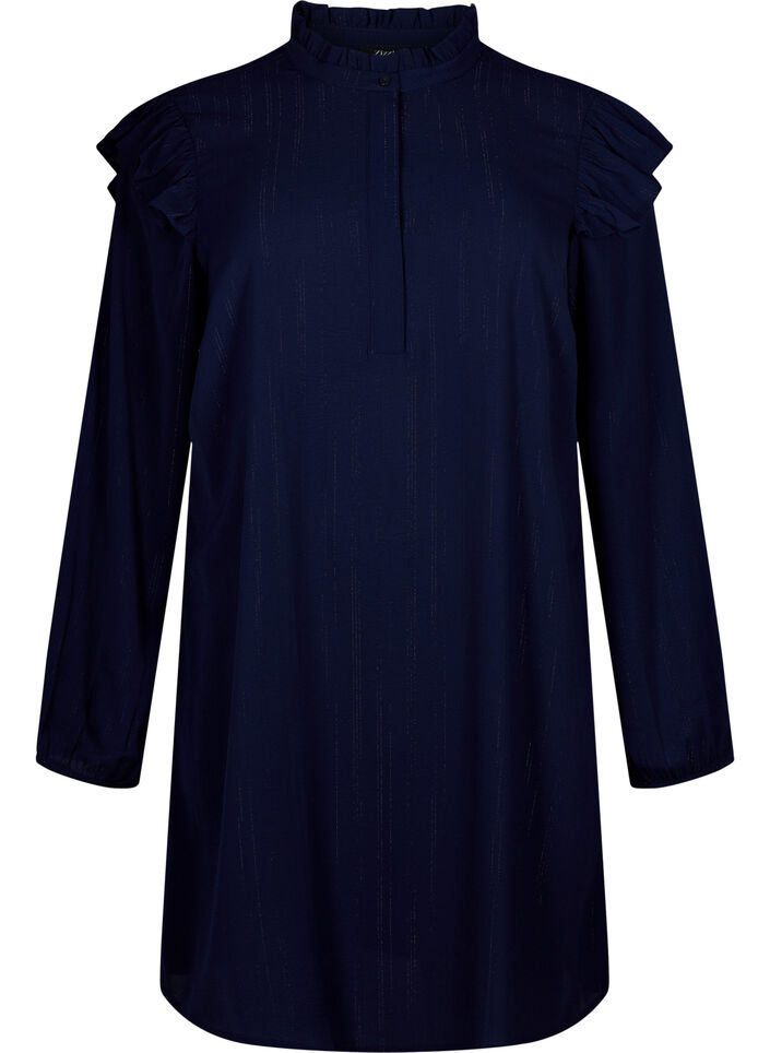 Short dress with ruffles and glitter, Blue, Packshot image number 0