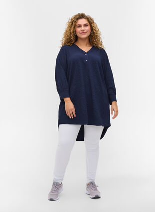 Tunic with cropped sleeves and crepe texture, Navy Blazer, Model image number 2