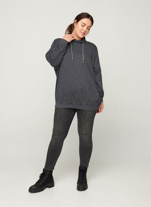 Sweatshirt with a drawstring at the neck, Black Mel., Model image number 3