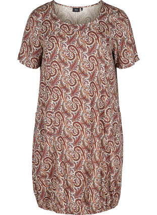 Short-sleeved viscose dress with print, Burned Paisley, Packshot image number 0