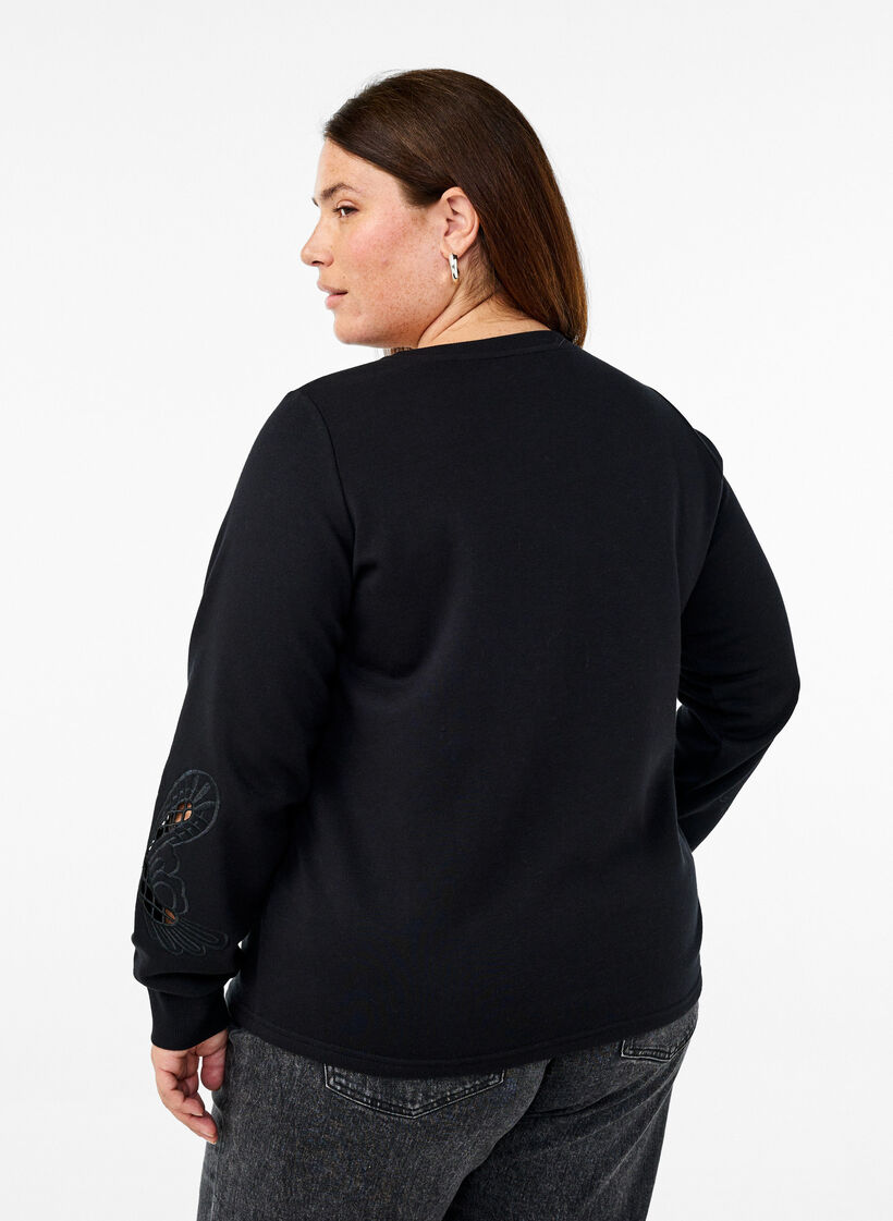 Sweatshirt with embroidered cut-outs, Black, Model image number 1