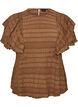 Blouse with smocked texture and ruffle sleeves, Brown, Packshot image number 0
