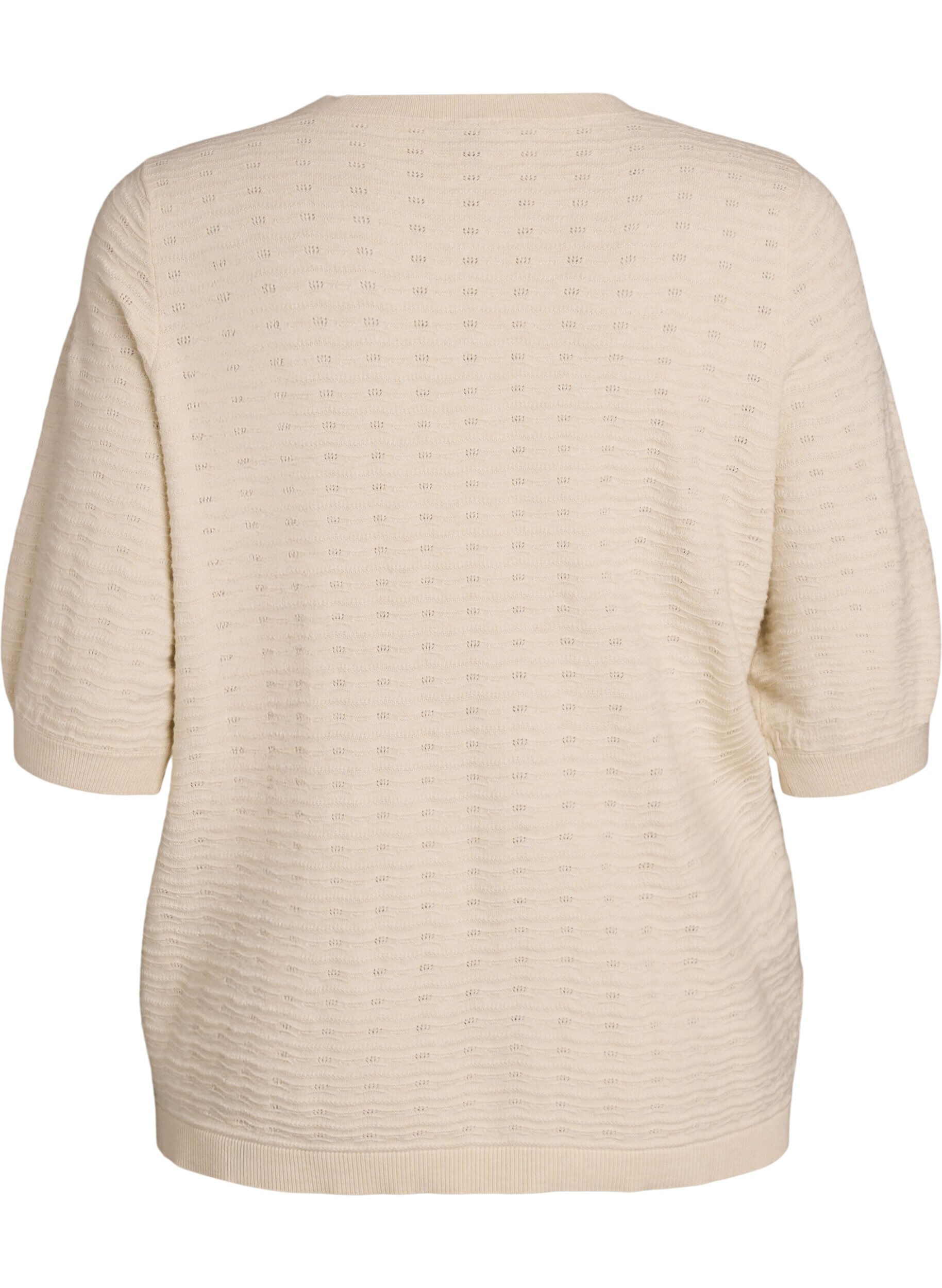 Zizzifashion Knitted blouse with textured pattern and short sleeves, Beige, Packshot image number 1