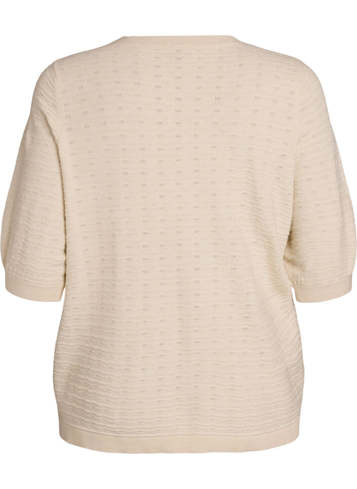 Knitted blouse with textured pattern and short sleeves, Beige, Packshot image number 1