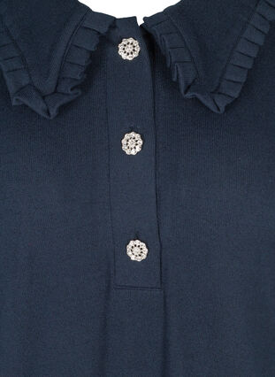 Blouse with ruffled collar and decorative buttons, Night Sky, Packshot image number 2
