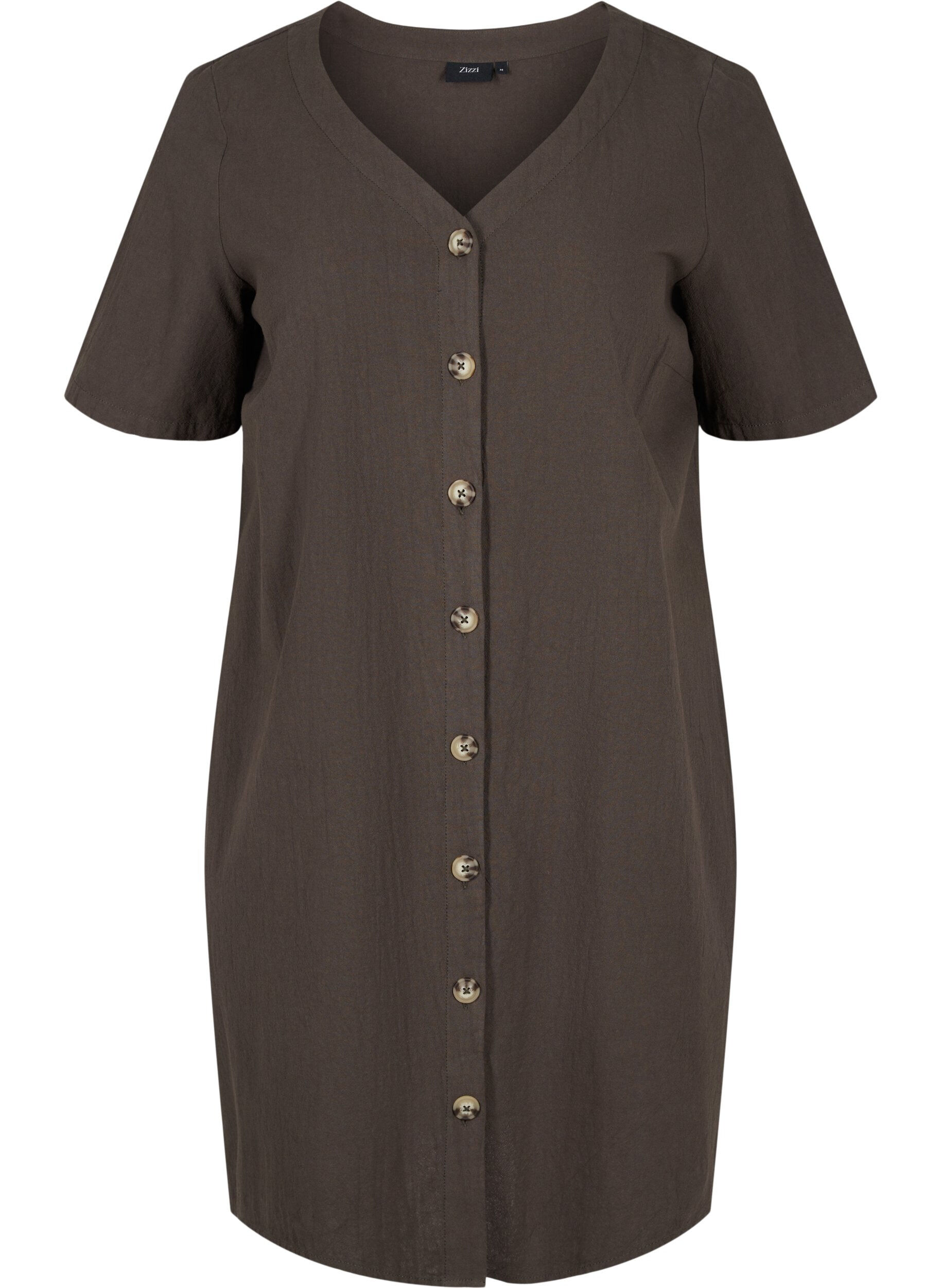 Zizzifashion Short-sleeved cotton dress with buttons, Khaki Green, Packshot image number 0