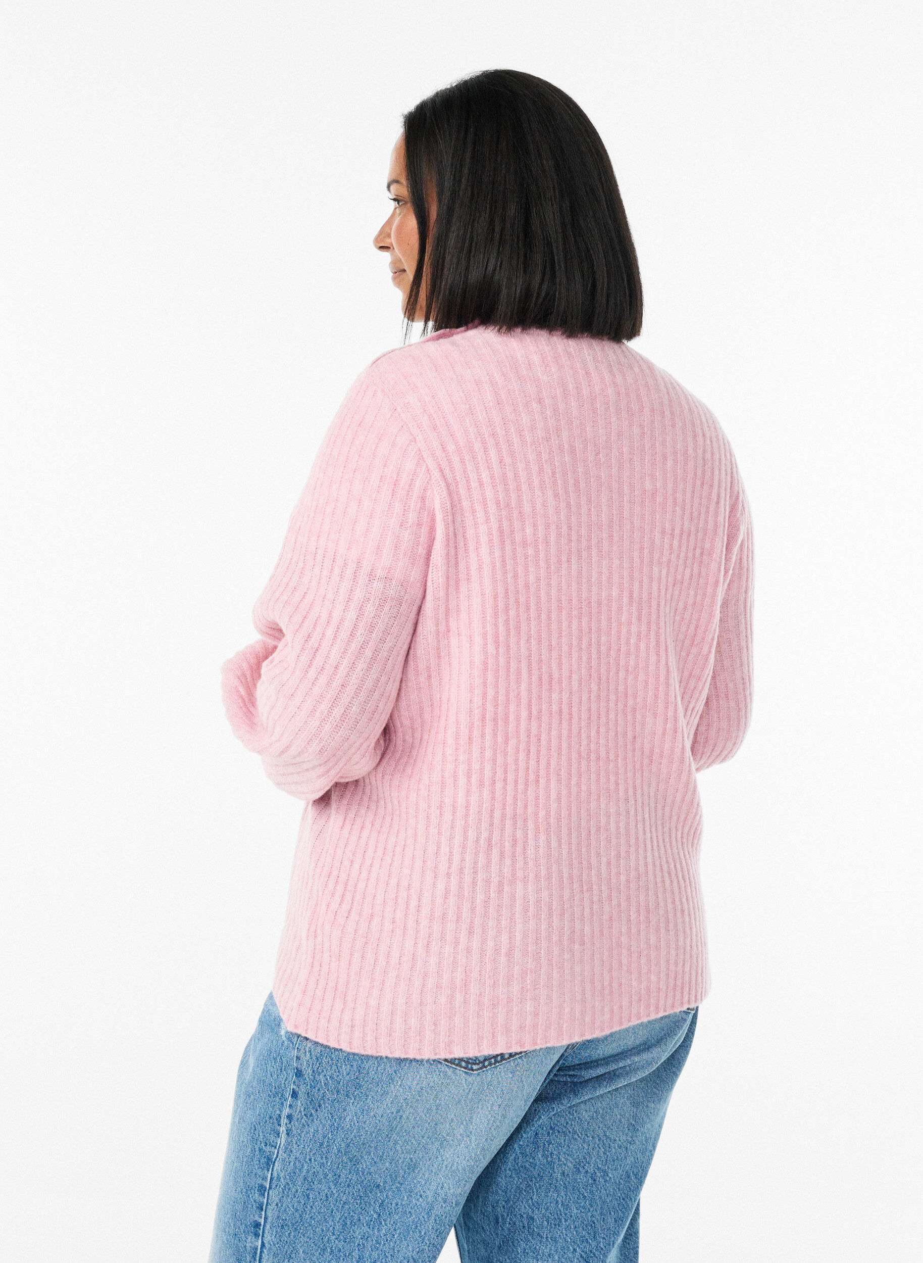 ZizzifashionRibbed jumper with puff sleeves and buttons, Red, Model image number 2