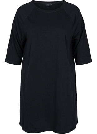 Promotional item - Cotton sweater dress with pockets and 3/4-length sleeves, Black, Packshot image number 0