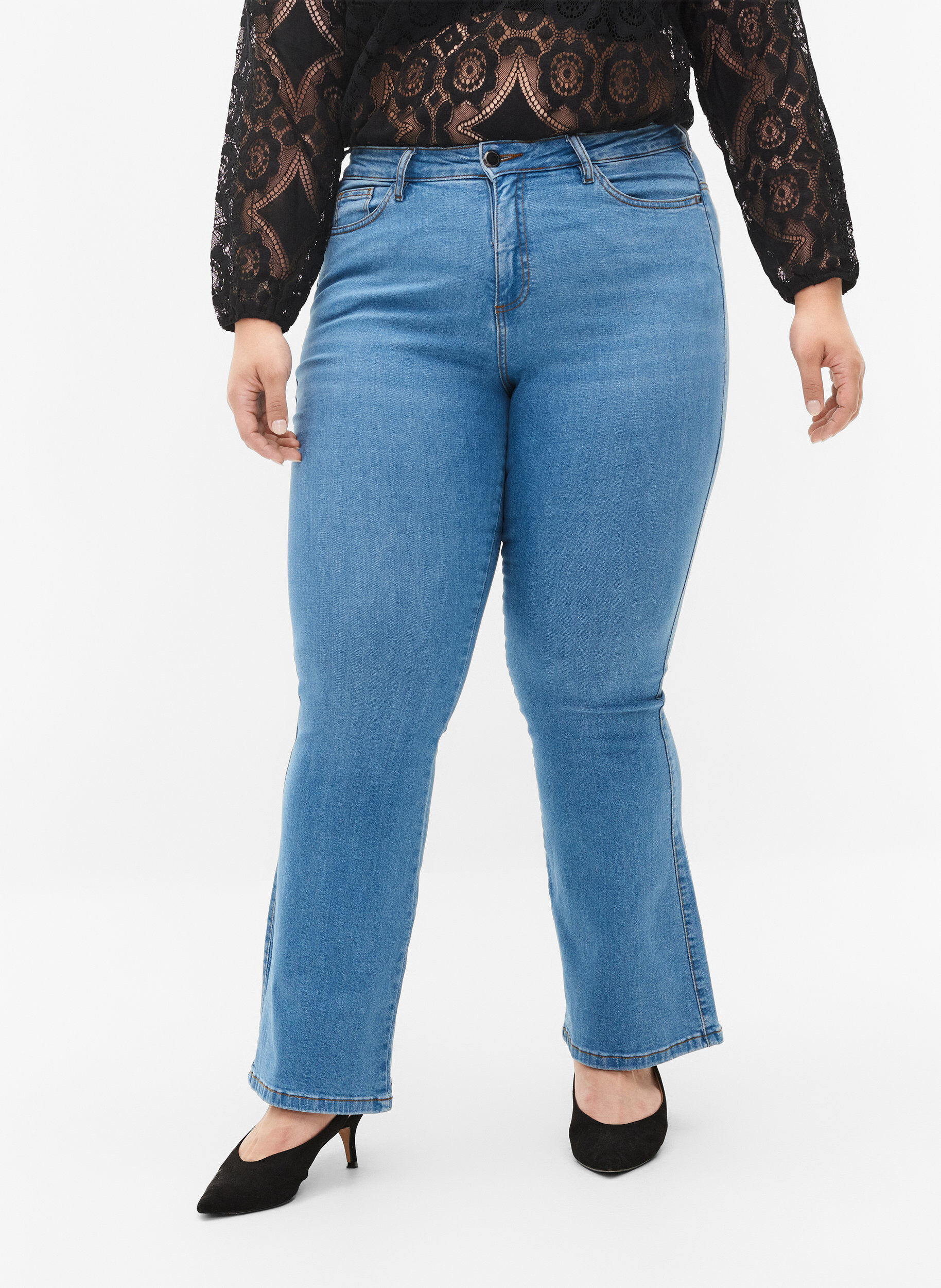 Zizzifashion High-waisted Ellen bootcut jeans, Light Blue, Model image number 3