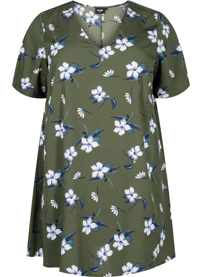 FLASH - Tunic with v neck and print, Olive Night Flower, Packshot image number 0